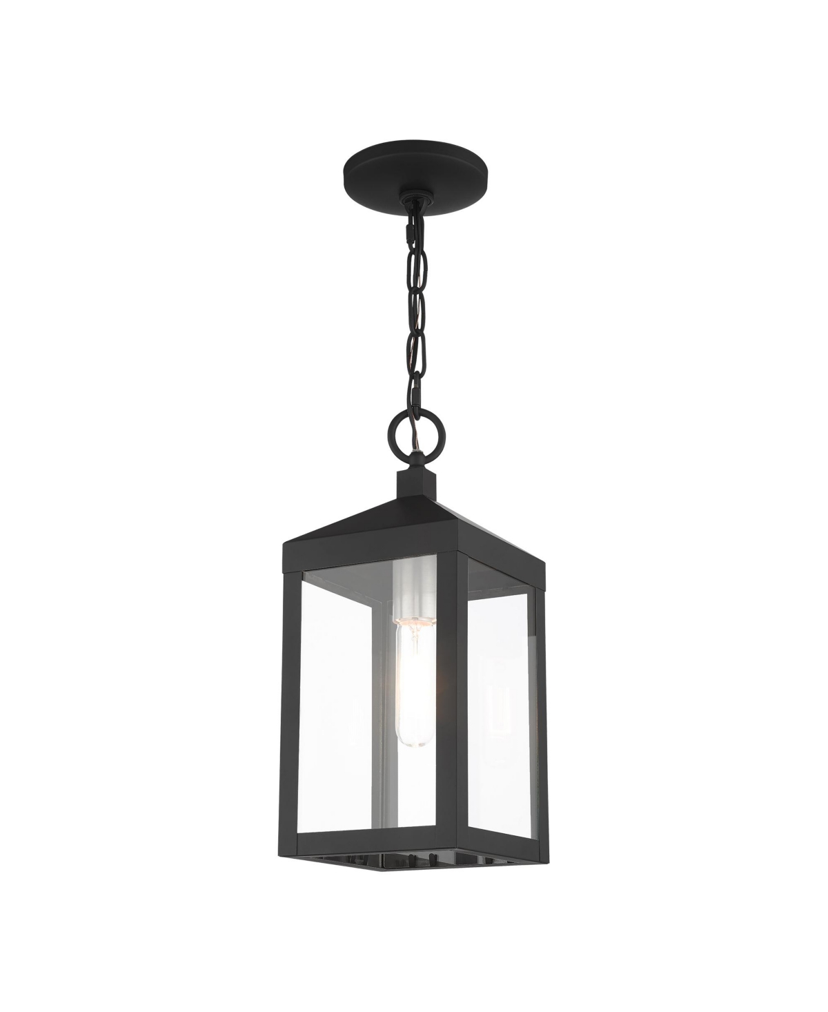 Livex Nyack 1 Light Outdoor Pendant Lantern - Black with Brushed