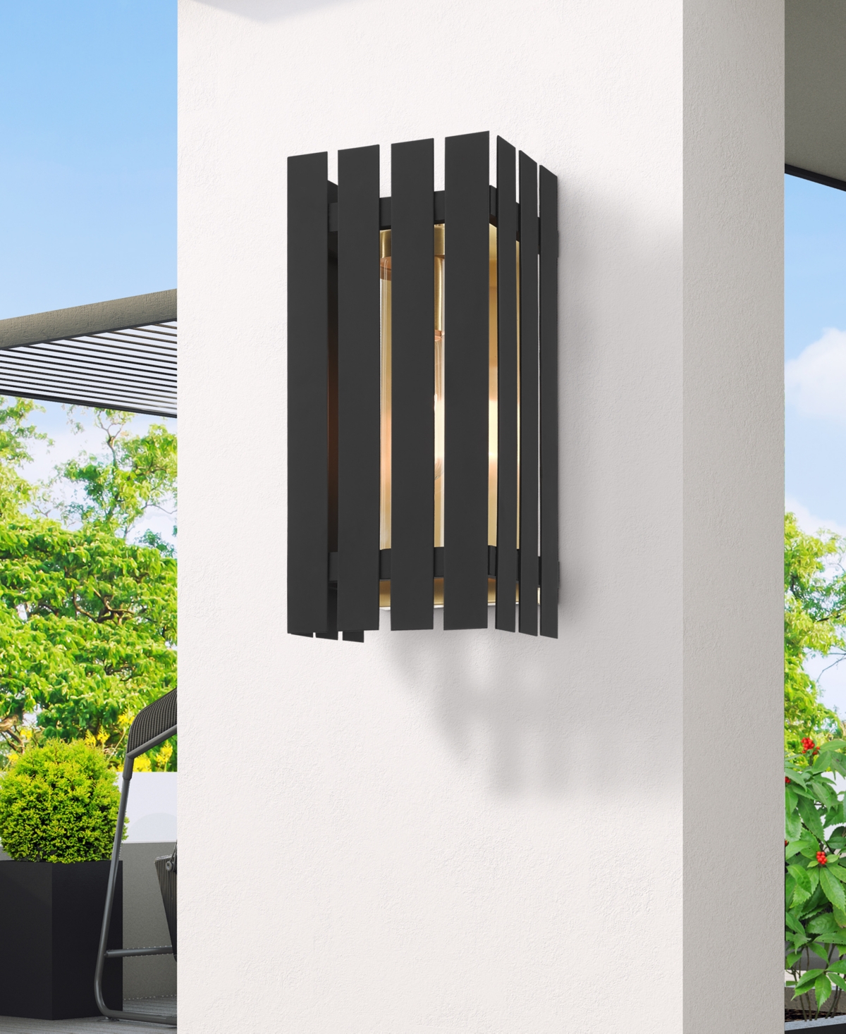 Livex Greenwick 1 Light Outdoor Wall Lantern - Black with Satin Brass