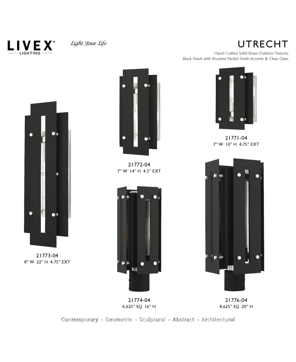 Livex Utrecht 1 Light Outdoor Wall Lantern - Black with Brushed