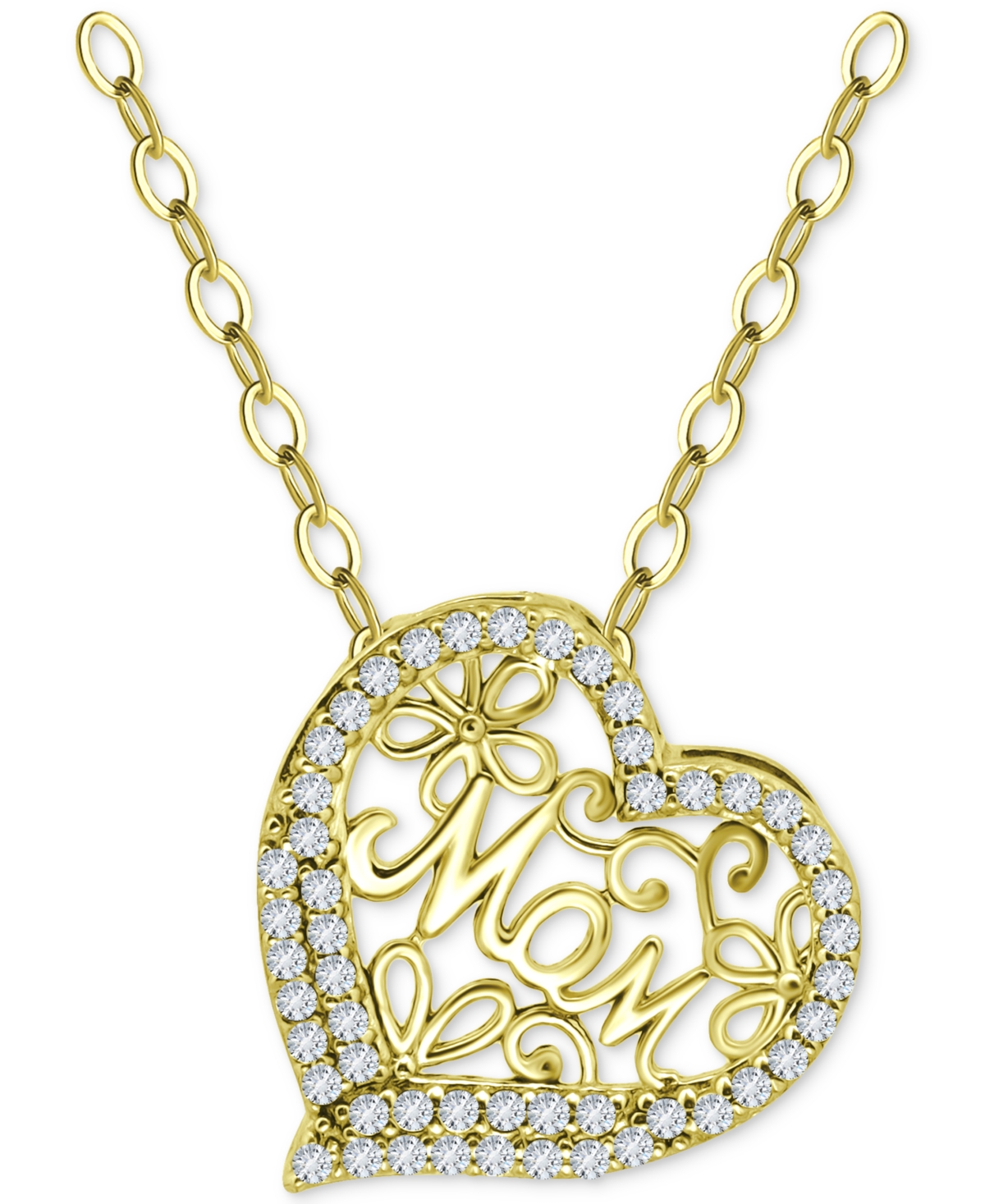 Giani Bernini Cubic Zirconia Mom Heart Pendant Necklace In 18k Gold-plated Sterling Silver, 16" + 2" Extender, Cre
