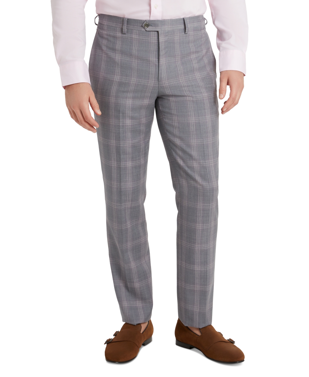 Tallia Men's Slim-fit Plaid Wool Suit Separate Pants In Grey/pink
