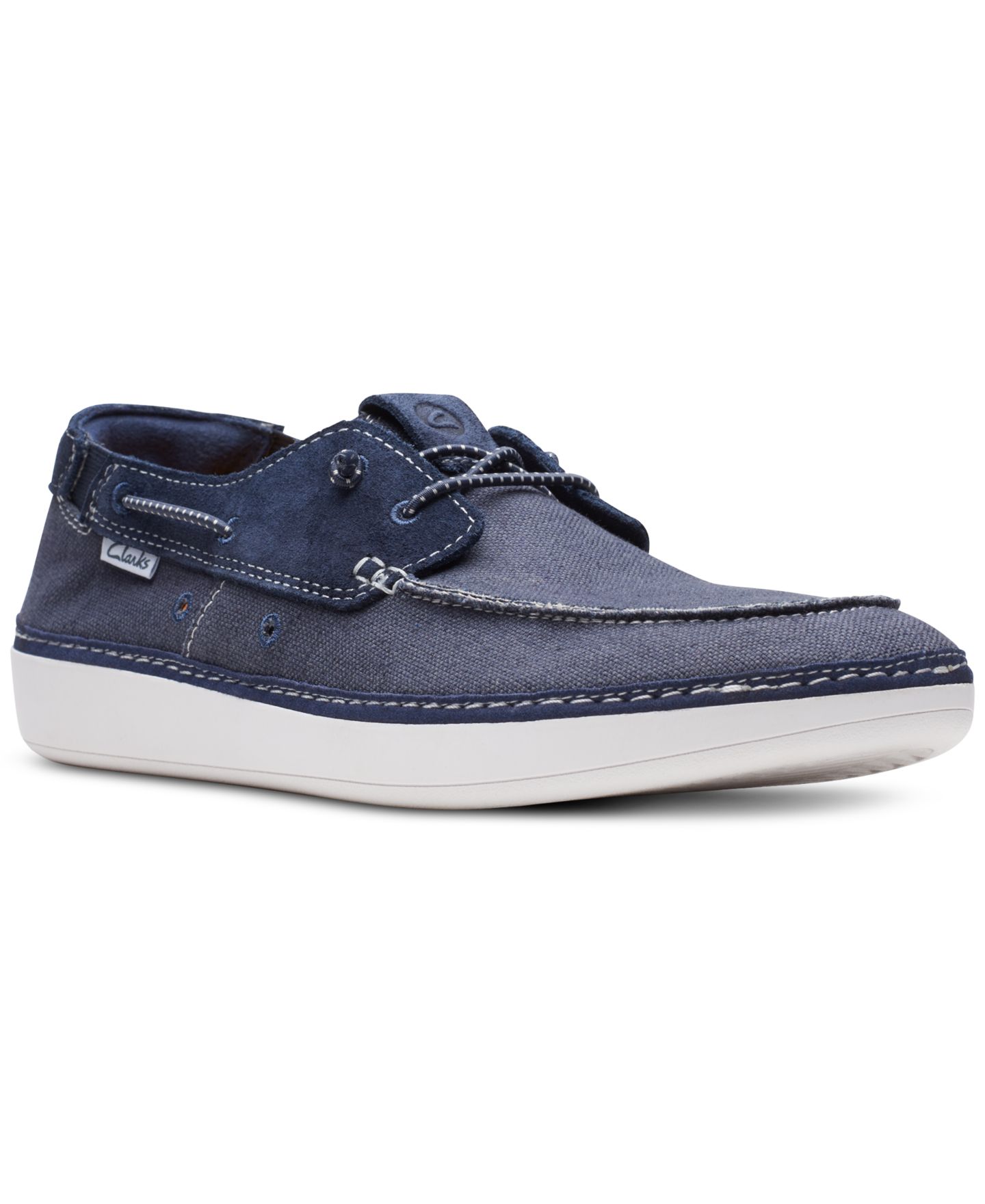 Мужские туфли Clarks Higley Tie Slip-On Canvas Boat, цвет: Тёмно-синий — фото 1
