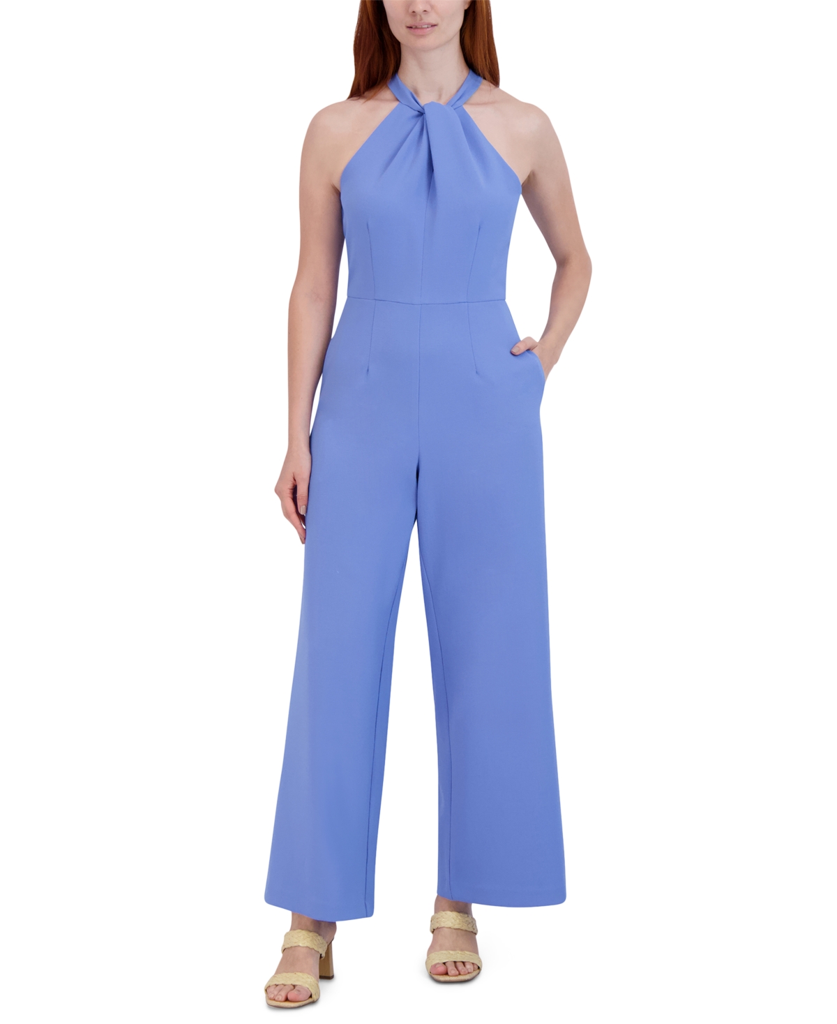 Shop Julia Jordan Twist-front Halter Jumpsuit In Blue Bell