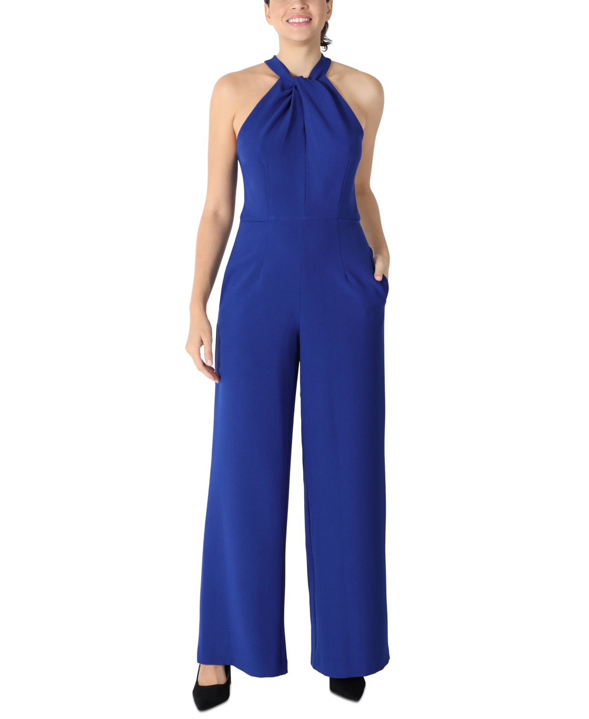 Shop Julia Jordan Twist-front Halter Jumpsuit In Cobalt Blue
