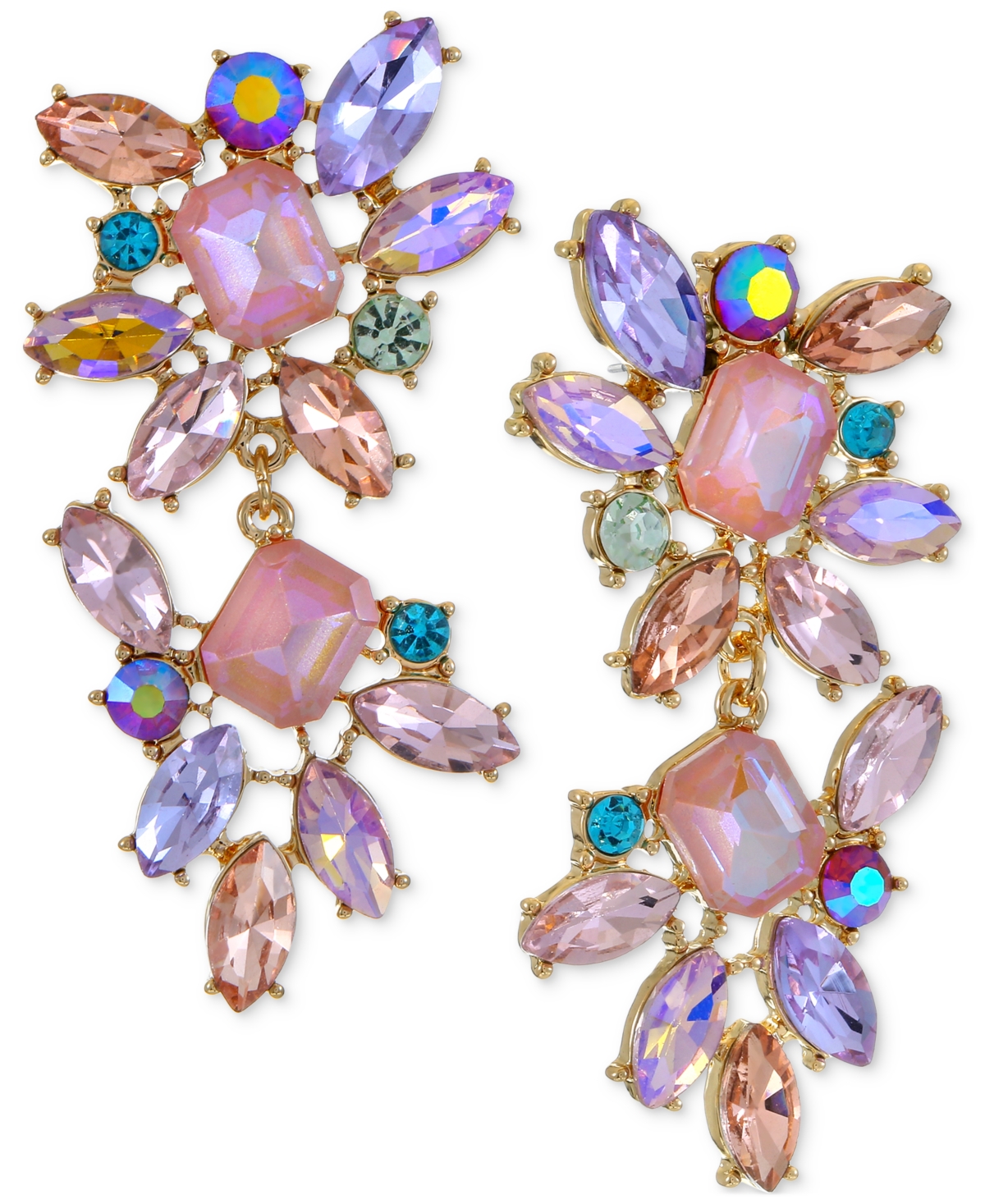 Inc International Concepts Gold-tone Mixed Stone Cluster Drop Earrings, Created For Macy's In Multi