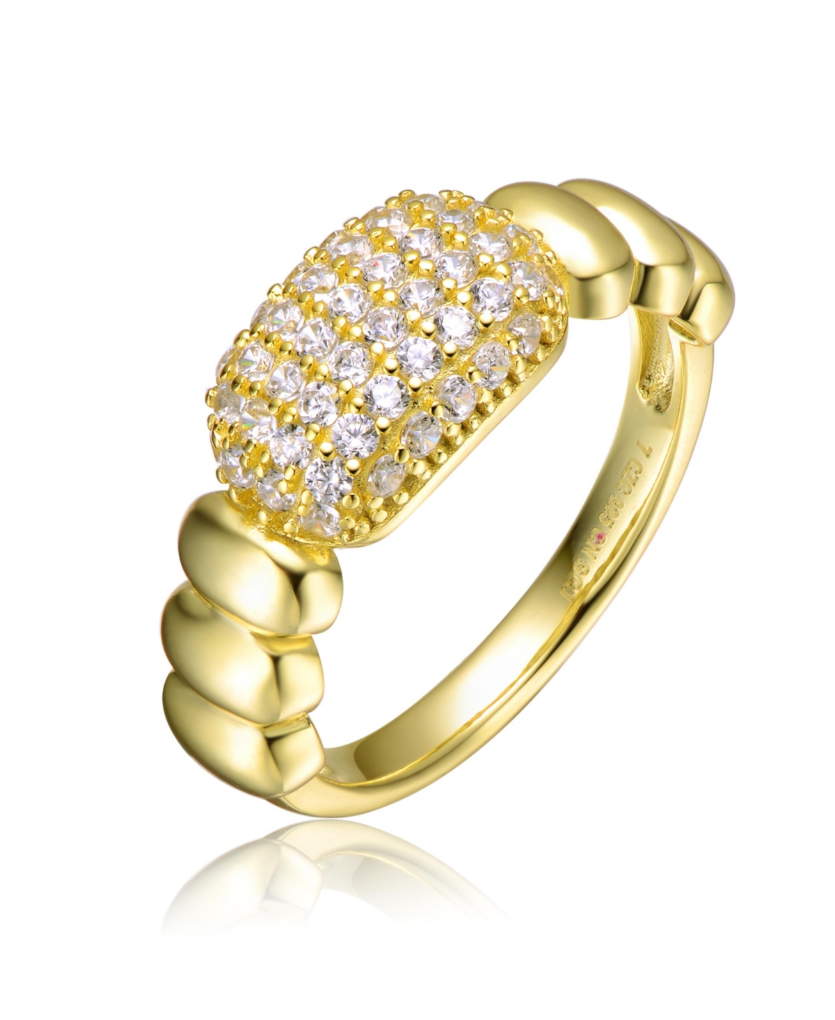 Sterling Silver 14k Yellow Gold Plated with Cubic Zirconia Pave Scalloped Ring - Gold