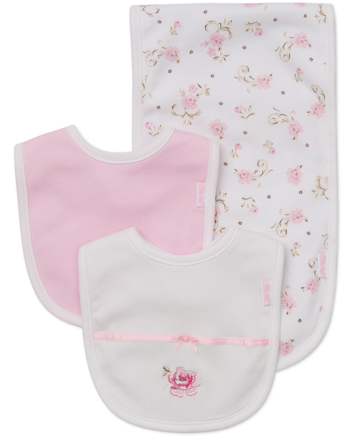 Little Me Baby Girls Rose Bib And Burp Cloth In White Floral