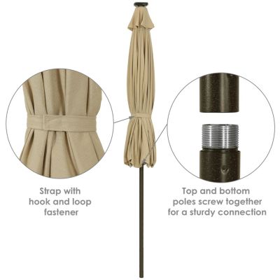 Outdoor Aluminum Sunbrella Patio Umbrella with Solar LED Light Bars and Tilt - 9'