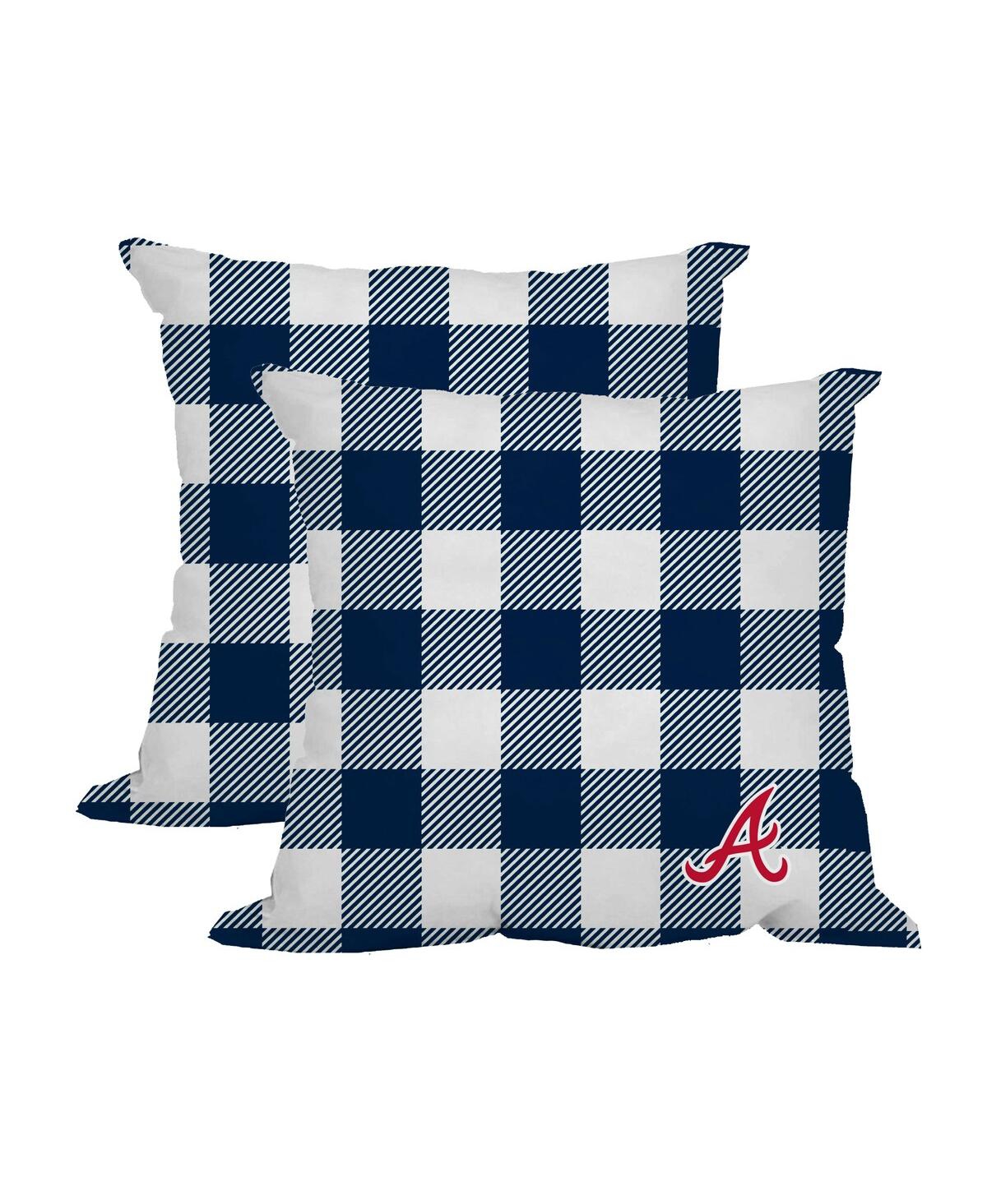 Logo Brands Atlanta Braves 2-pack Buffalo Check Plaid Outdoor Pillow Set In Royal