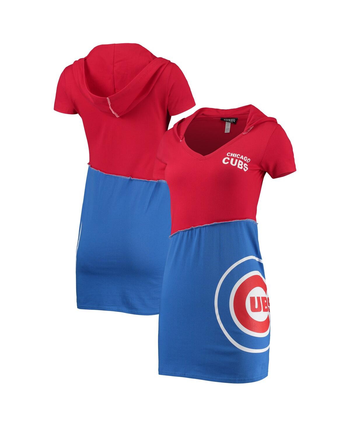 REFRIED APPAREL WOMEN'S REFRIED APPAREL RED AND ROYAL CHICAGO CUBS HOODIE DRESS