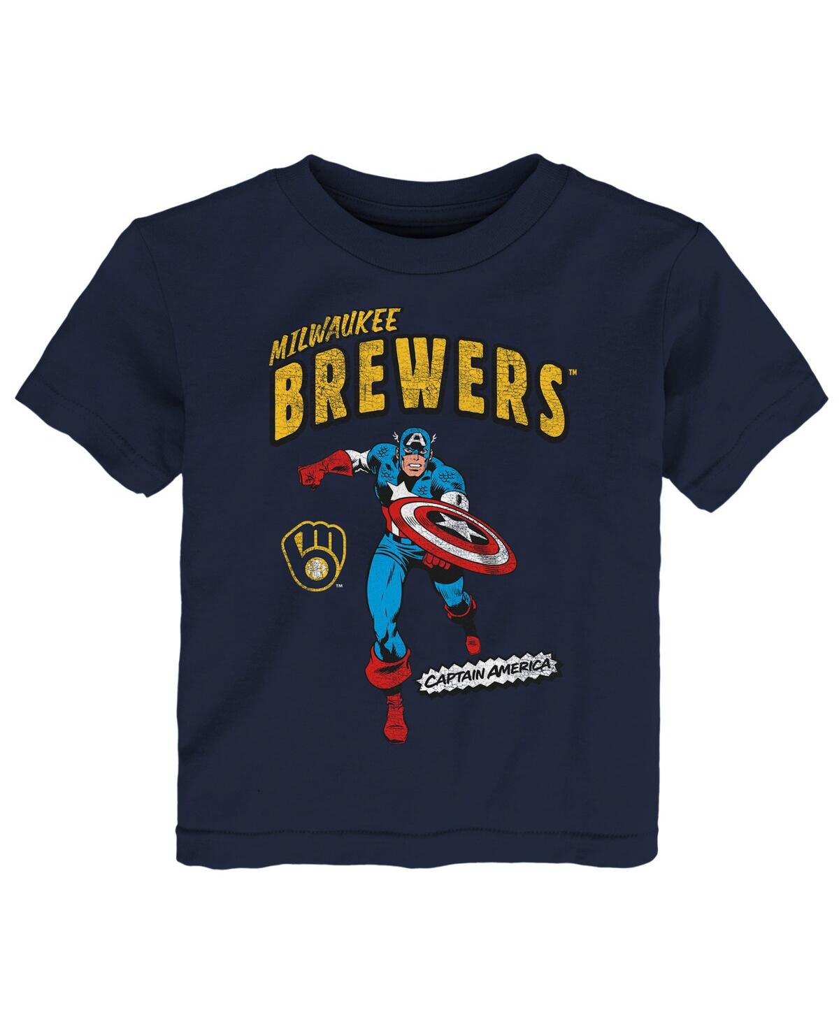 Outerstuff Babies' Toddler Boys And Girls Navy Milwaukee Brewers Team Captain America Marvel T-shirt