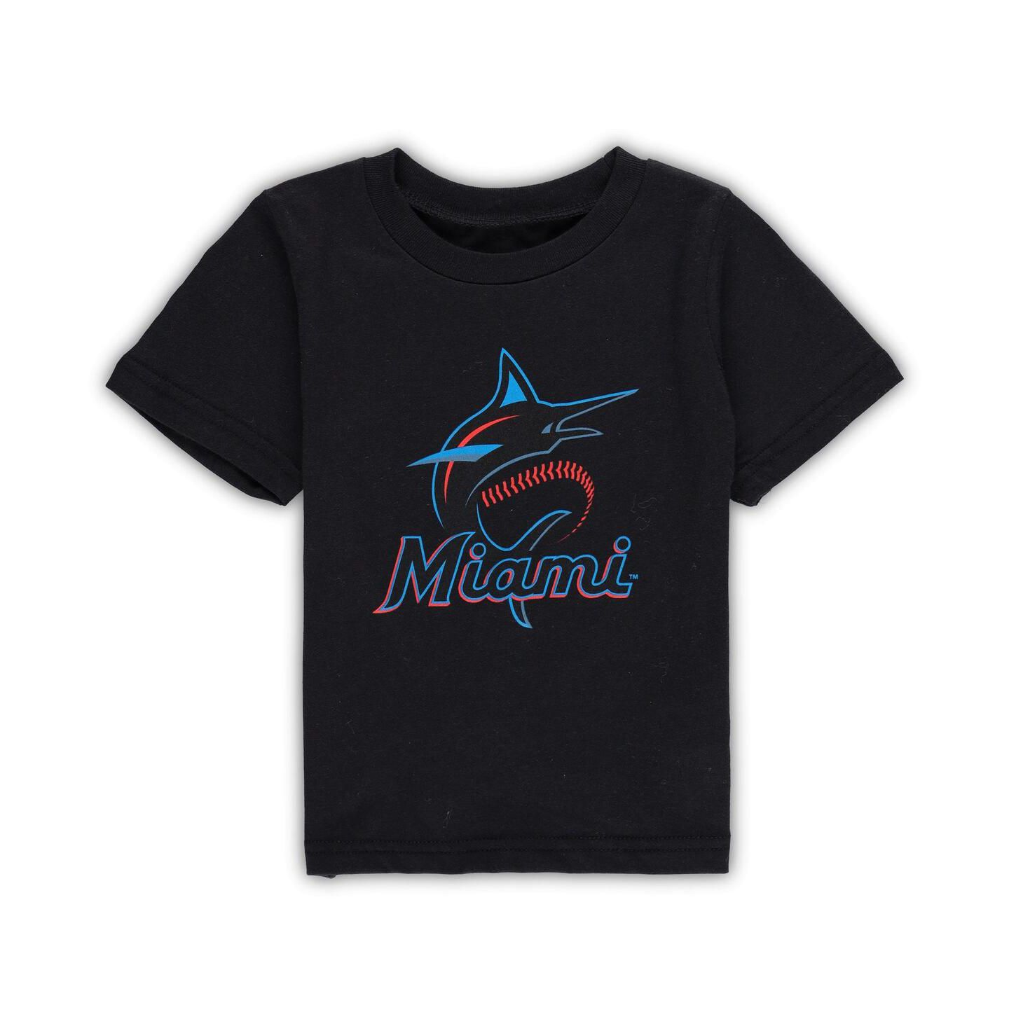 Футболка Outerstuff Black Miami Marlins Team Crew Primary Logo для малышей — фото 1