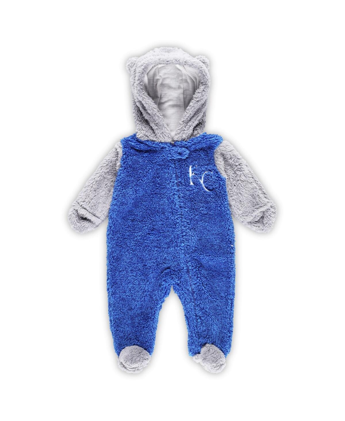 Outerstuff Newborn And Infant Boys And Girls Royal And Gray Kansas City Royals Game Nap Teddy Fleece Bunting Fu In Royal,gray