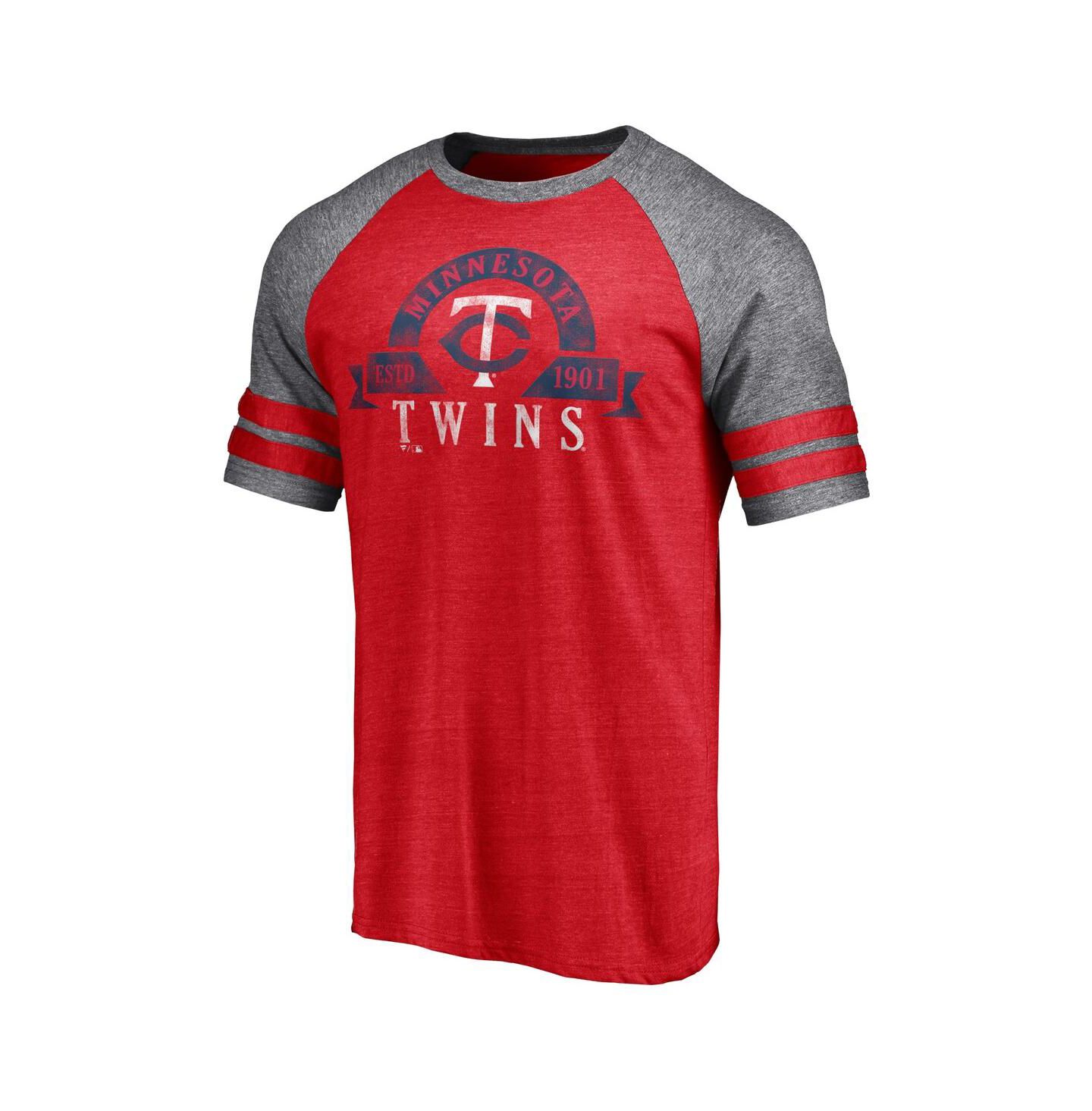 Мужская футболка Fanatics Heather Red Minnesota Twins Utility Two-Stripe Raglan Tri-Blend — фото 3