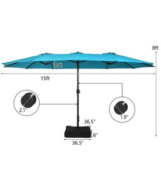 15FT Double-Sided Twin Patio Umbrella Outdoor Market W/ Crank & Base