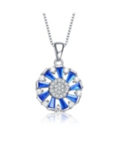 Genevive Sterling Silver Round and Baguette colored Cubic Zirconia Wreath Pendant Necklace - Blue