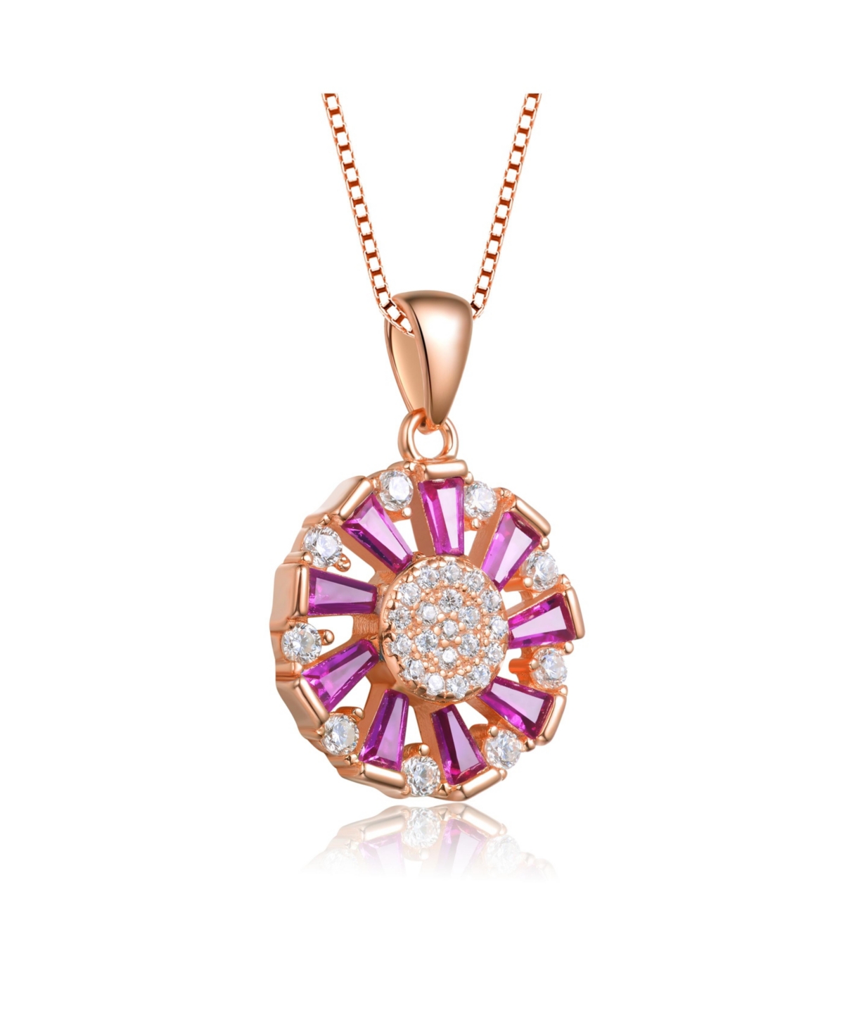 Genevive Sterling Silver Round and Baguette colored Cubic Zirconia Wreath Pendant Necklace