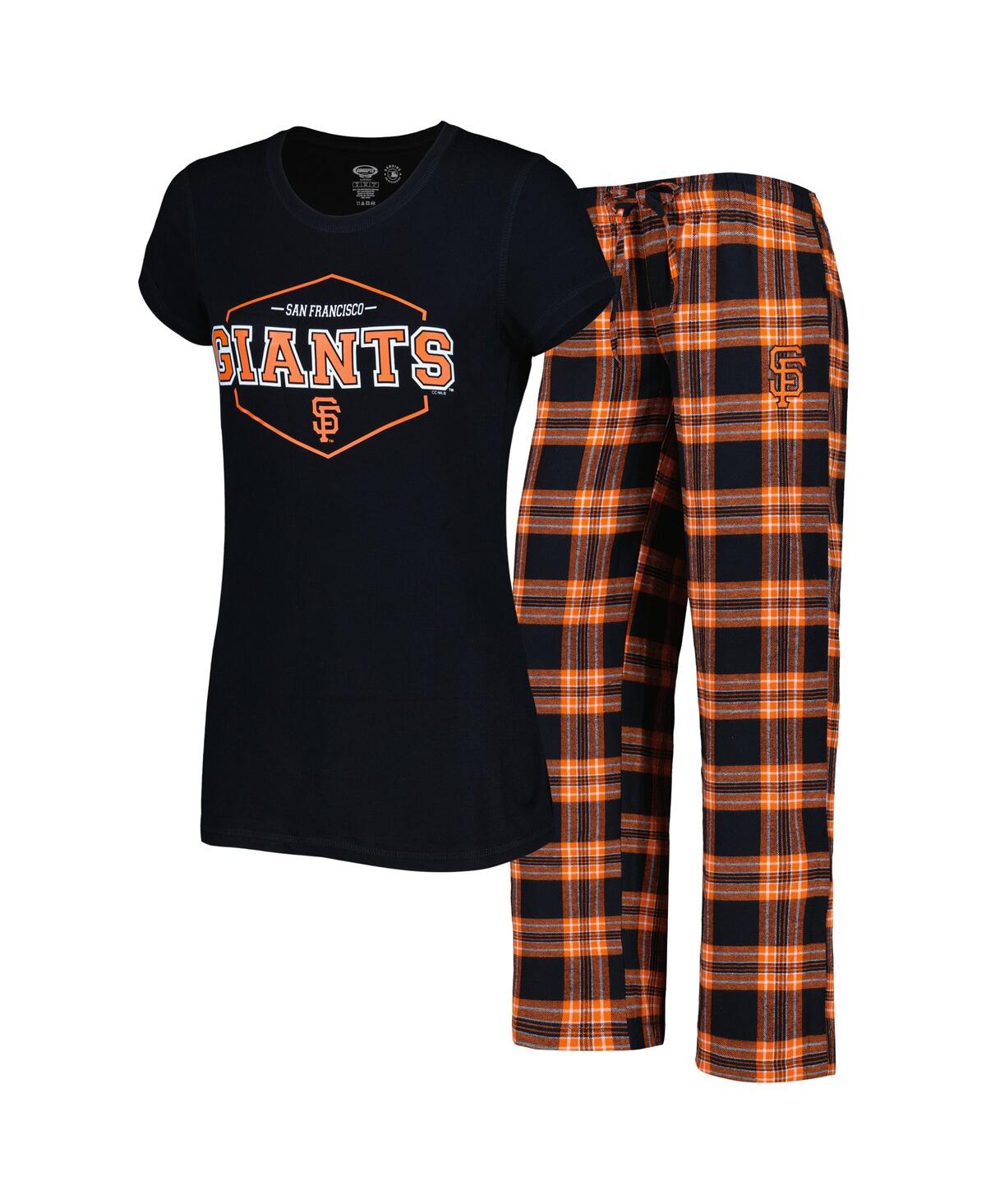 Concepts Sport Women's Black And Orange San Francisco Giants Badge T-shirt  And Pajama Pants Sleep Se In Black,orange