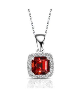 Sterling Silver White Gold Plating Cubic Zirconia Asscher Cut Drop Pendant