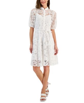 Tahari - Petite Lace Belted Fit & Flare Dress