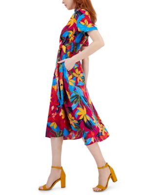 Tahari ASL Women's Short-Sleeve Tie-Waist Dress