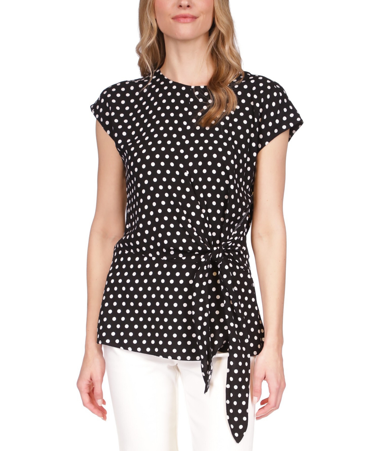 Michael Michael Kors Womens Polka-Dot Short Sleeve Wrap Top, Regular & Petite