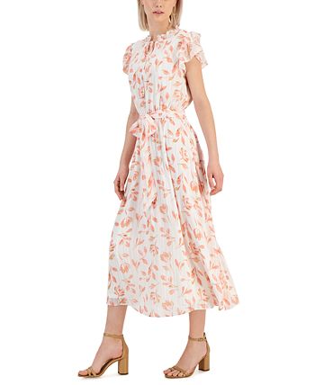 Anne Klein Women s Printed Flutter Sleeve Midi Dress Macy s