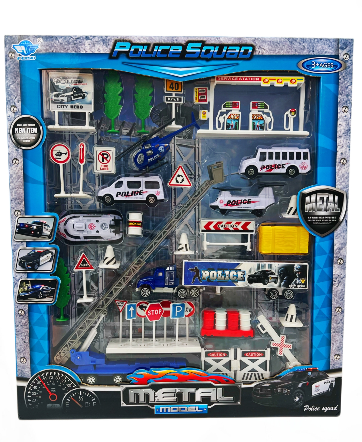 Big Daddy 40 Piece Mini 911 Serve Protect Squad Unit Patrolling Trucks And Cars Accessories Playset In Multi