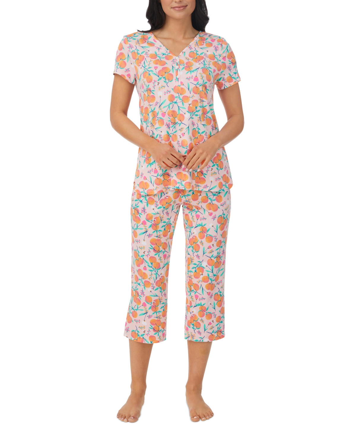 Cuddl Duds Women's Short-Sleeved Top & Capri Pants Pajama Set
