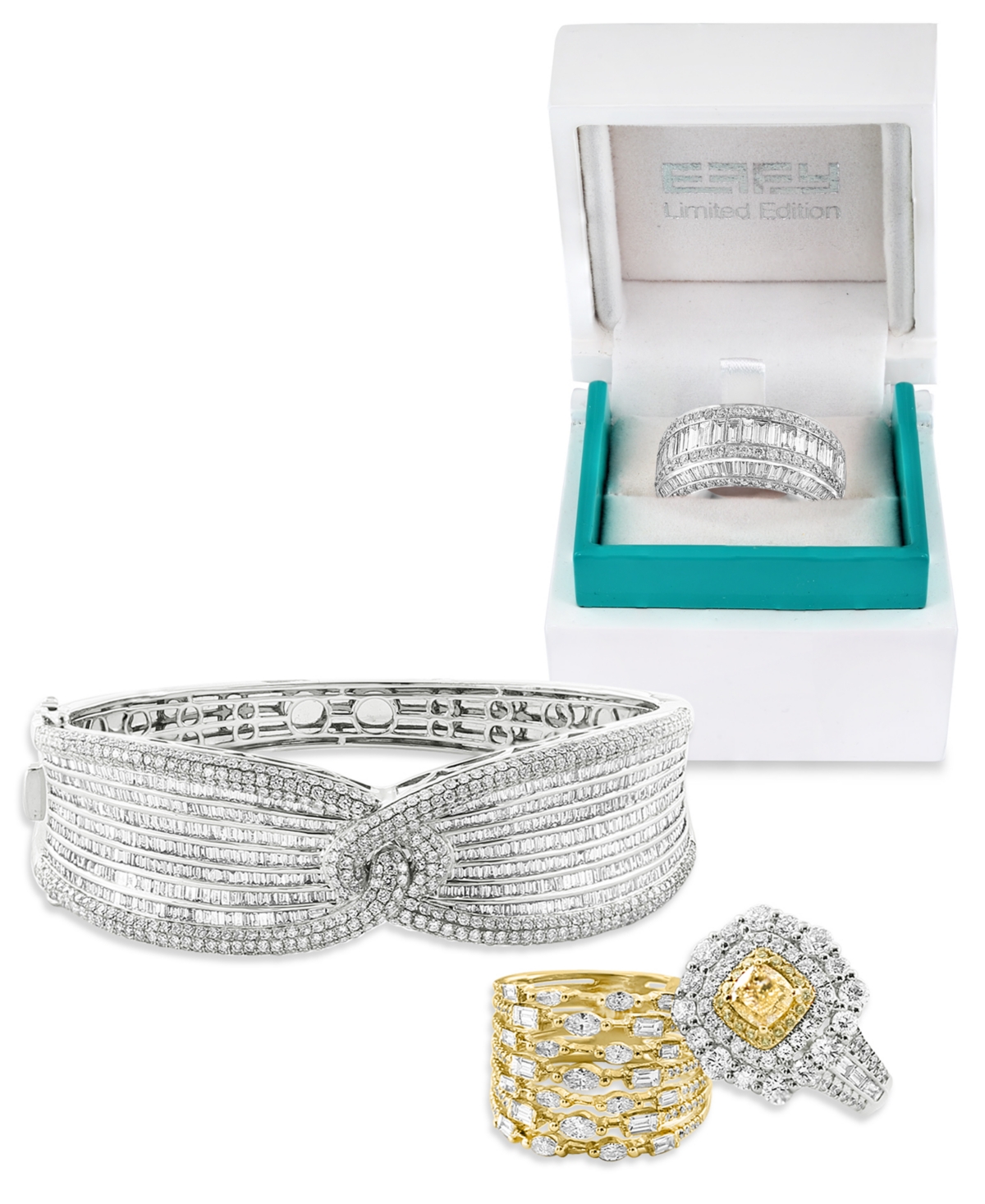 Effy Collection Effy Limited Edition Diamond Round & Baguette Statement Bracelet (6-1/10 Ct. T.w.) In 14k White Gold In Silver