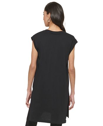 Dkny High-Low Logo Tunic - Black/White - Size M