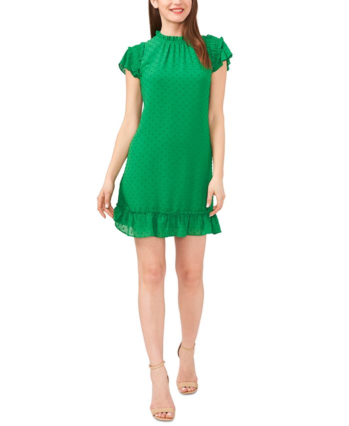 CeCe Women's Mock Neck FlutterSleeve ClipDot Dress Macy's