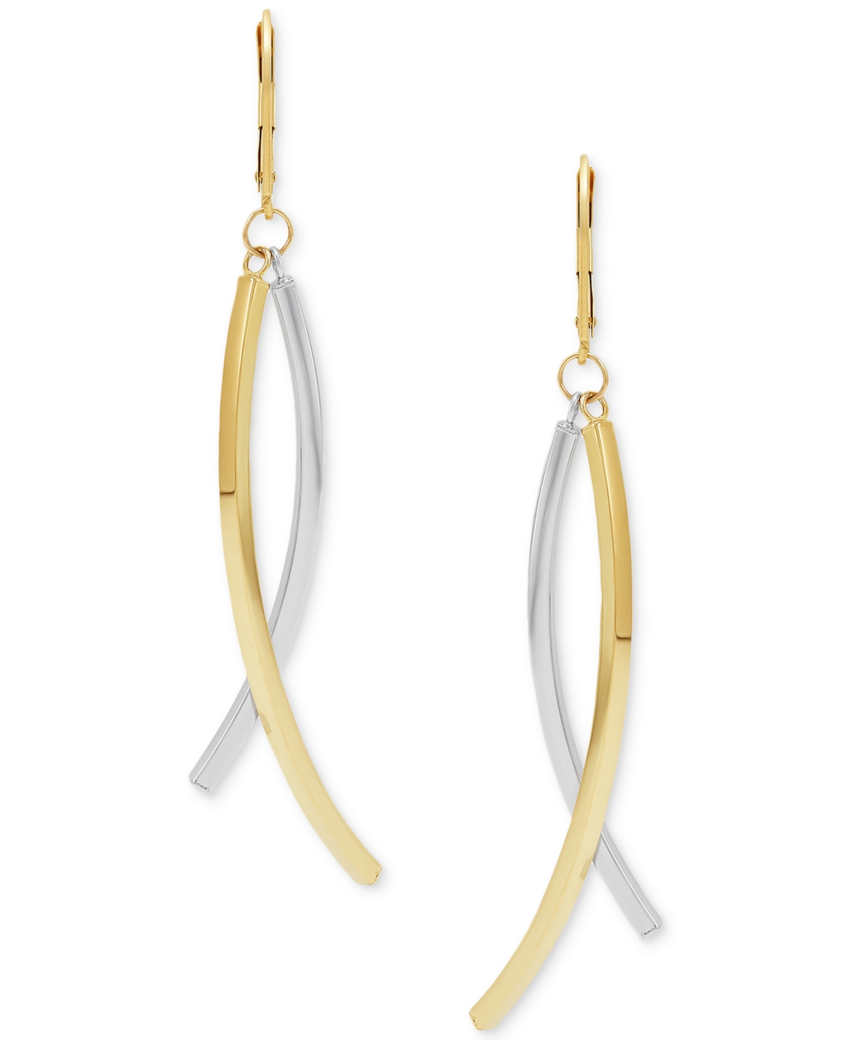 ItalianCurved Stick Crossover Drop Earrings in 10k Two-Tone Gold, Created for Macy's - Gold
