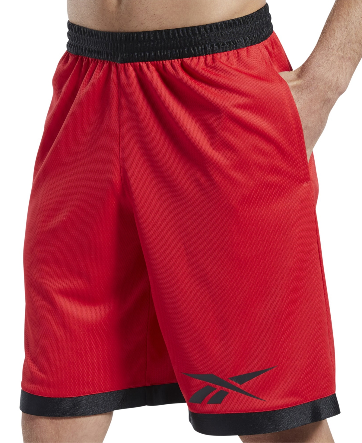 Shop Reebok Men's Regular-fit Logo-print Mesh Basketball Shorts In Red,black