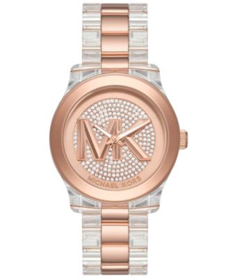 Michael Kors Women's Runway Quartz Three-Hand Clear Castor Oil And Rose ...