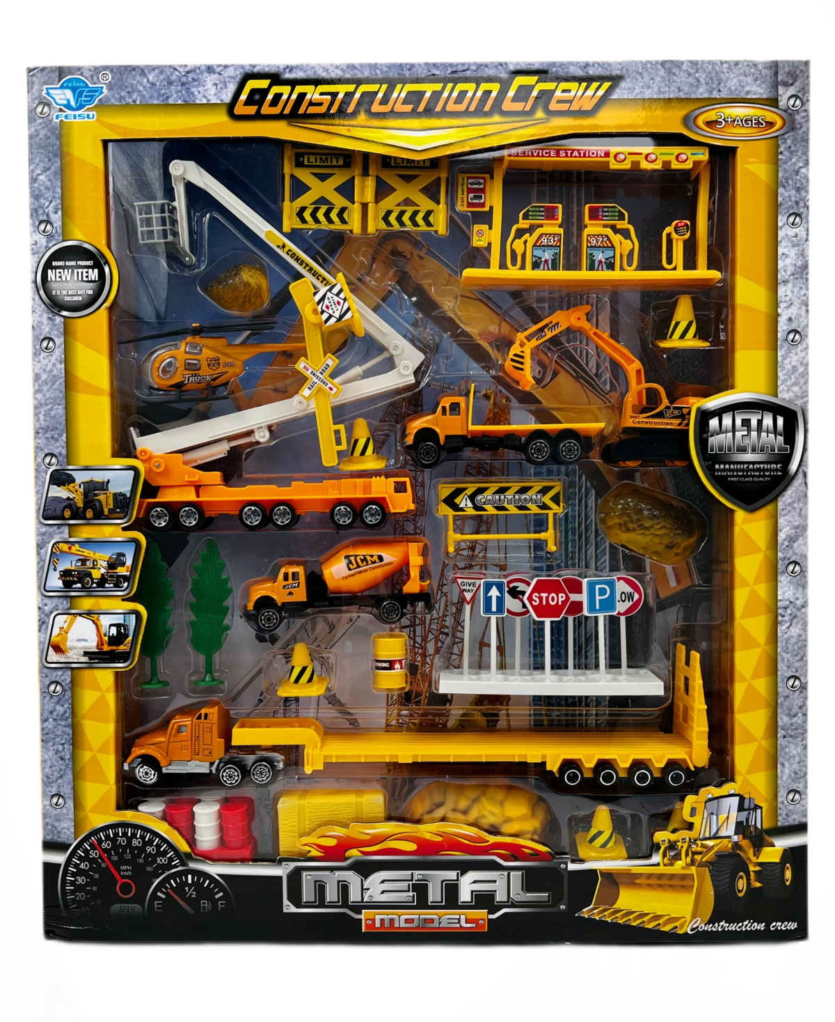 Big Daddy 40 Piece Mini City Or Township Construction Union Trucks And Cars Accessories Playset In Multi