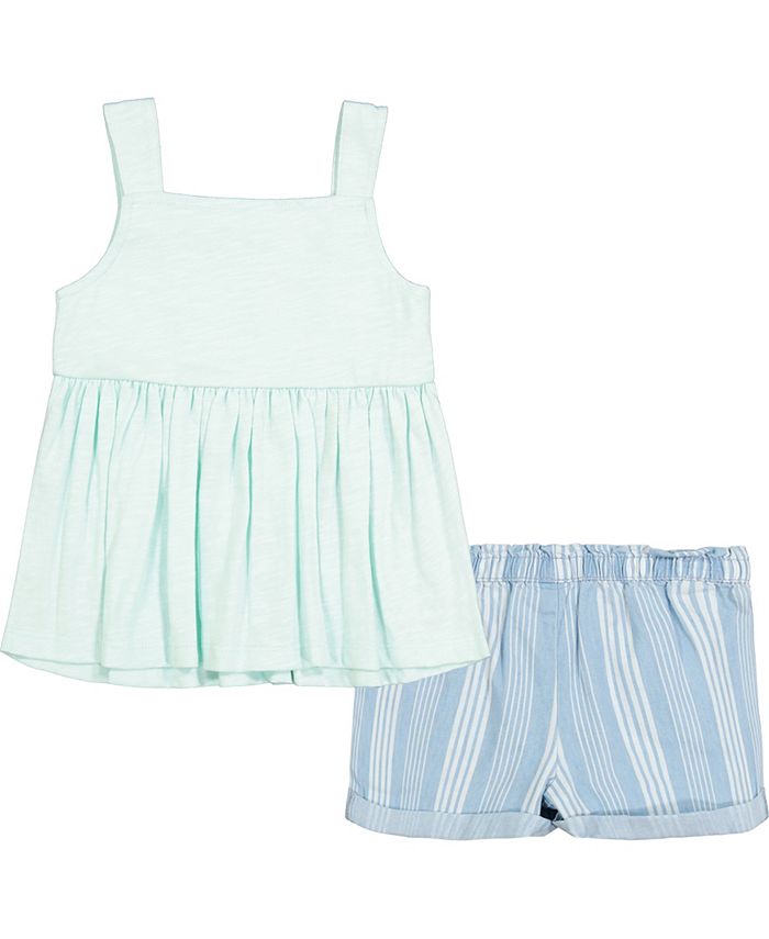 Calvin Klein Baby Girls Babydoll Top and Denim Shorts, 2 Piece Set - Macy's