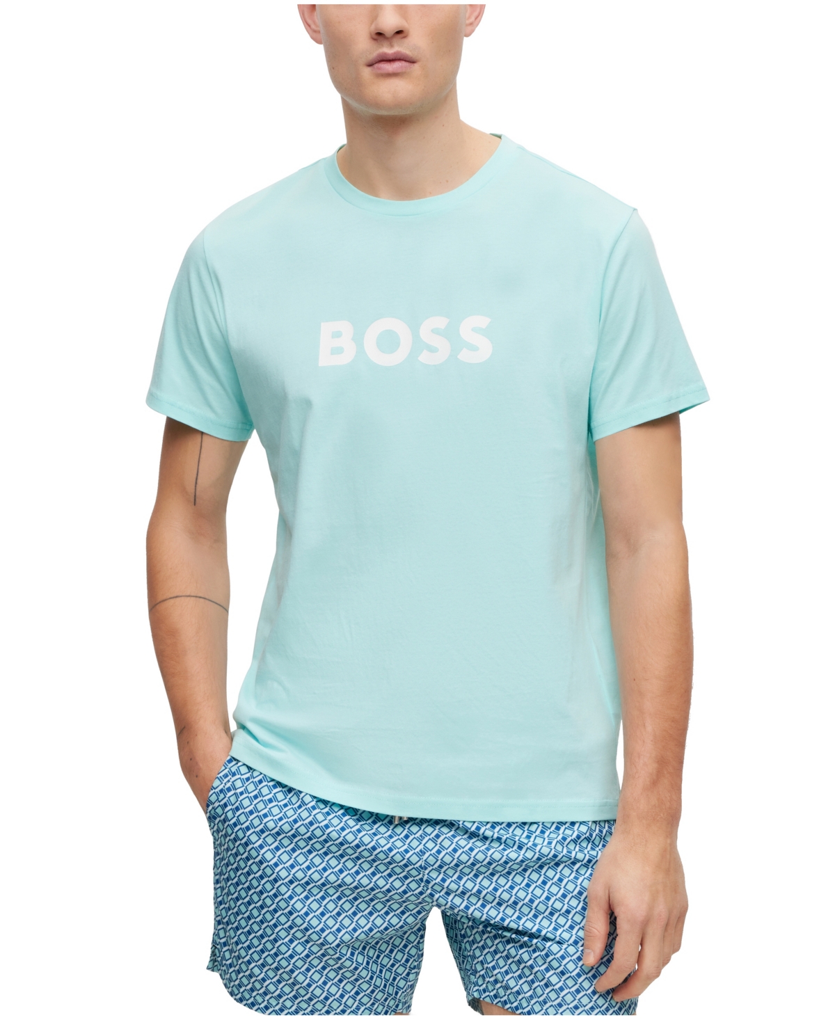 Hugo Boss Cotton-jersey Regular-fit T-shirt With Logo Print In Light Green