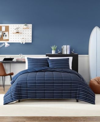 Longdale Solid Stripe Reversible 3 Piece Comforter, Set, Full/Queen