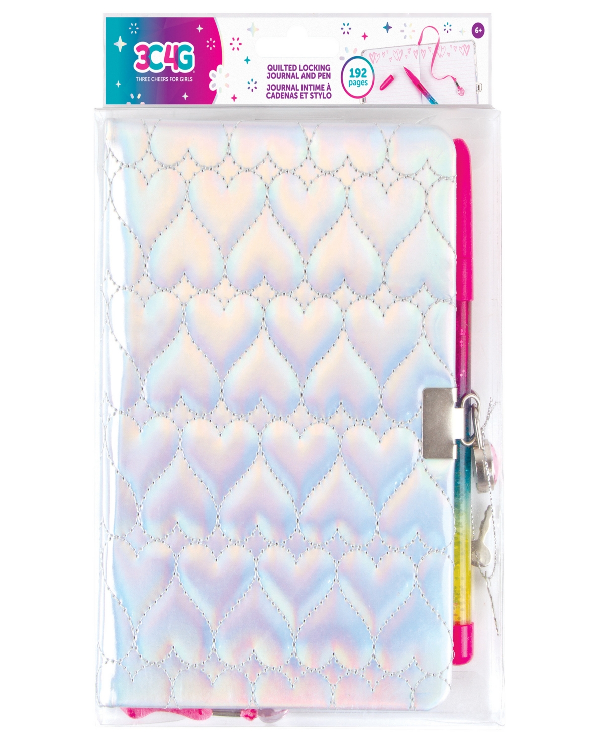 Three Cheers For Girls 3c4g: Quilted Locking Journal Pen, Silver-tone With Rainbow Pen, Make It Real, Teens Tweens Girls, 1 In Multi