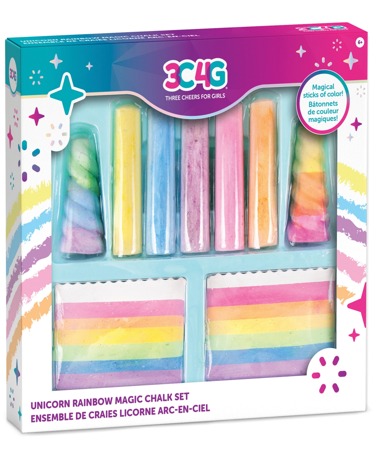 Three Cheers For Girls 3c4g Unicorn Rainbow Magic Chalk 9 Piece Set, Make It Real, Sidewalk Chalk For Kids Washable Outdoor In Multi