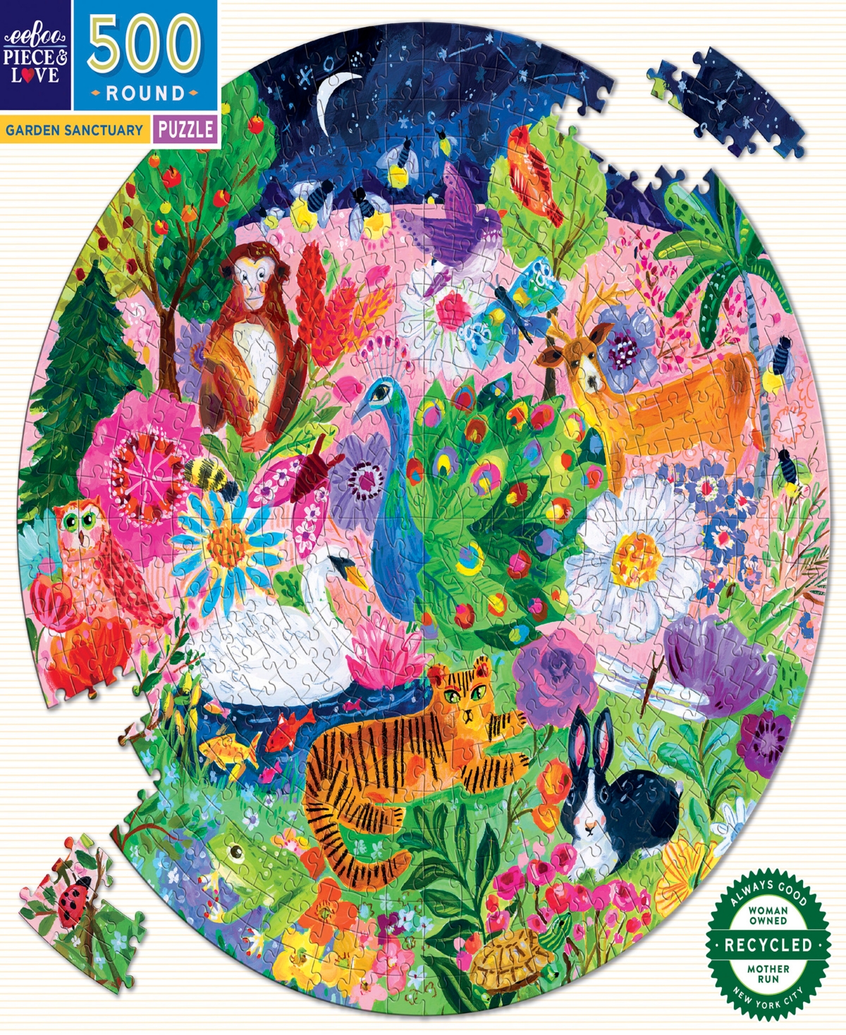 Shop Eeboo Piece And Love Garden Sanctuary 500 Piece Round Adult Jigsaw Puzzle Set, Ages 14 And Up In Multi