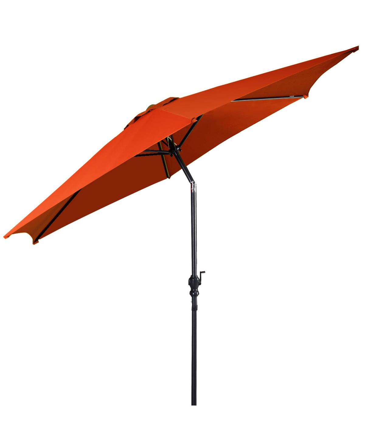 9FT Patio Umbrella Patio Market Steel Tilt W/ Crank Outdoor Yard Garden - Orange
