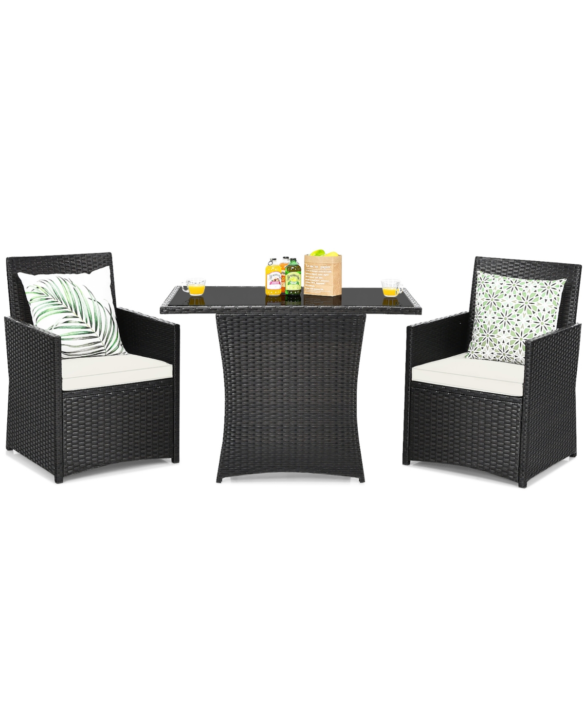 Costway 3PCS Patio Rattan Furniture Set Cushion Sofa Armrest Garden Deck