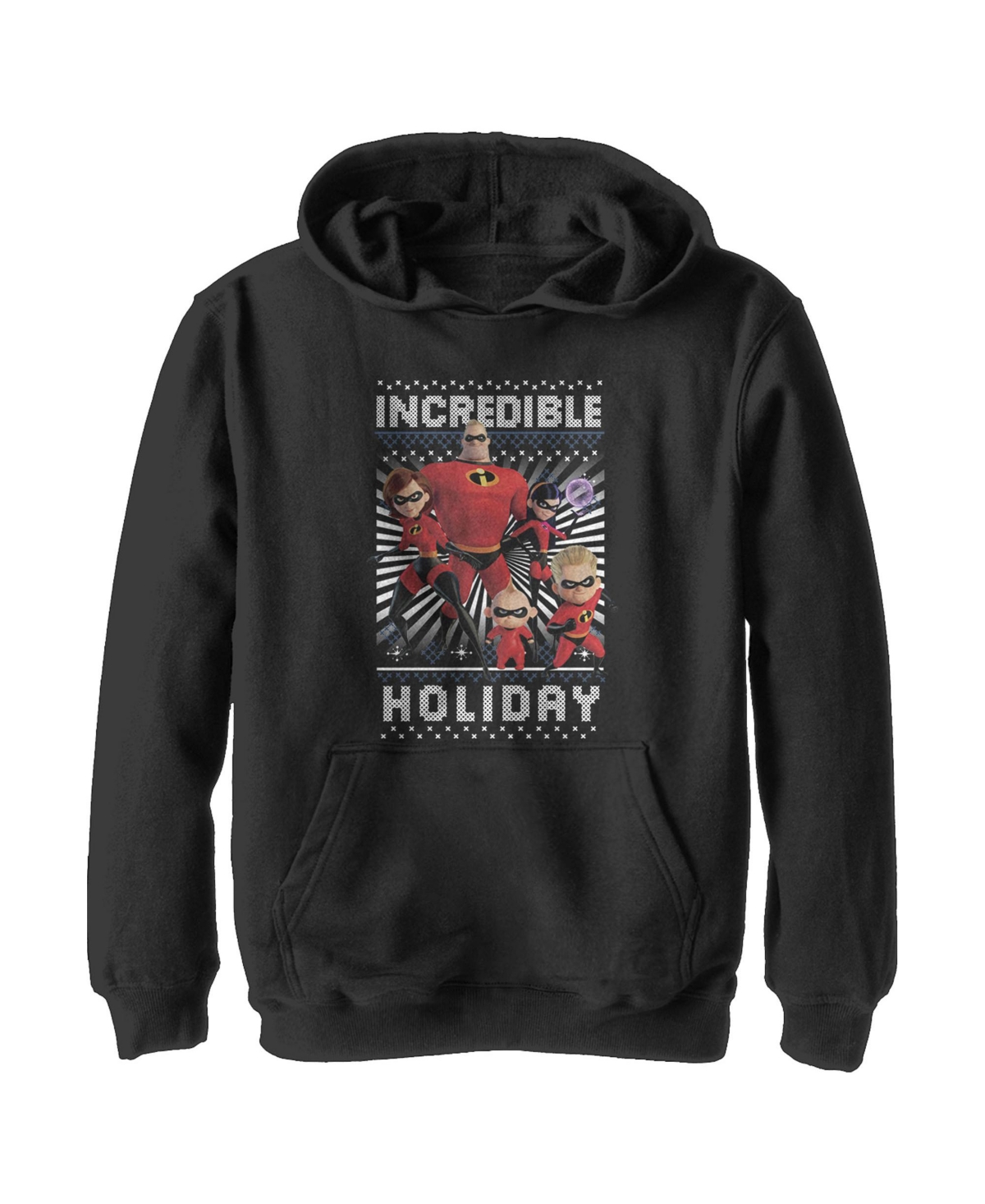 Disney Pixar Boy's The Incredibles 2 Ugly Christmas Family Child Pull Over Hoodie In Black