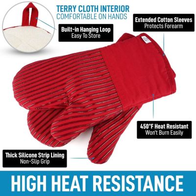 Flexible Cotton Lined with Heat Resistant Silicone Extra Long Oven Mitts