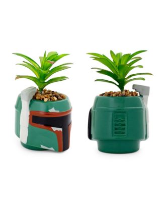 Star Wars Boba Fett Helmet 3-Inch Ceramic Mini Planter with Artificial Succulent