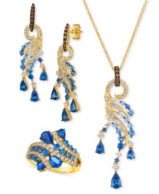 Le Vian Multi Sapphire Diamond Swirl Pendant Necklace Drop Earrings Ring Jewelry Collection In 14k Gold In K Honey Gold Earrings