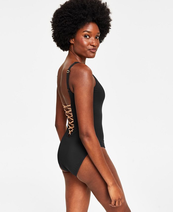 Bleu Rod Beattie Women's Lace Down One Piece Swimsuit Black