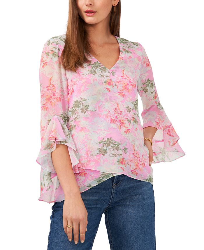 Vince Camuto Women's Flutter Sleeve VNeck Blouse Macy's